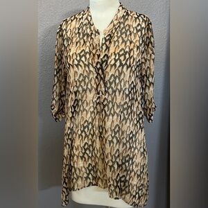 Nic + Zoe Top Women's M Brown Black Blouse Print Flowy Sheer Reptile Leopard